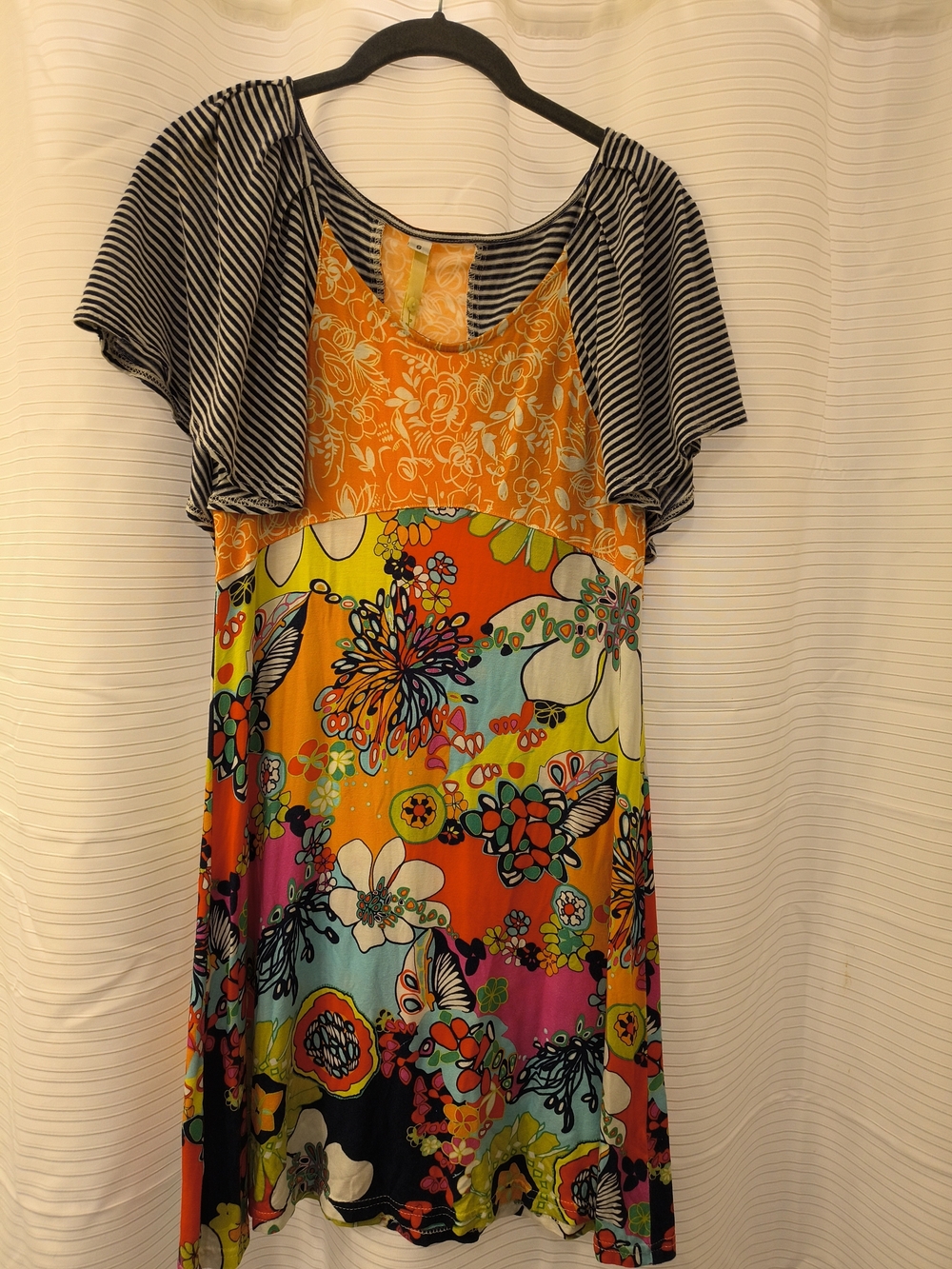 Uncle Frank Orange, Black & Multicolor Floral Stripe Tunic